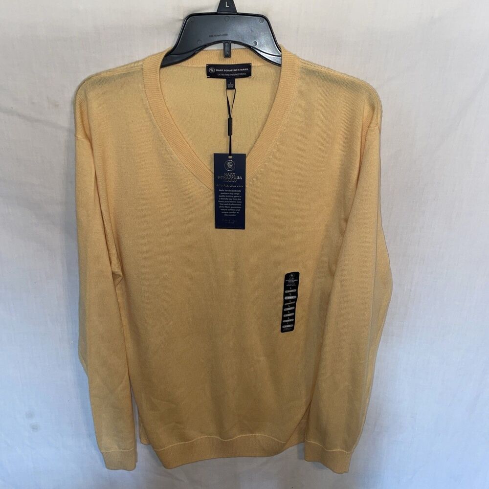 Hart Schaffner Marx Men’s V Neck Sweater Size Large Yellow Wool Outdoors NWT